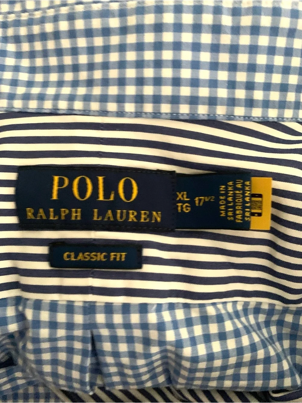 Polo by Ralph Lauren XL Blue Patchwork Stripe Gingham Plaid Button-Down Shirt
